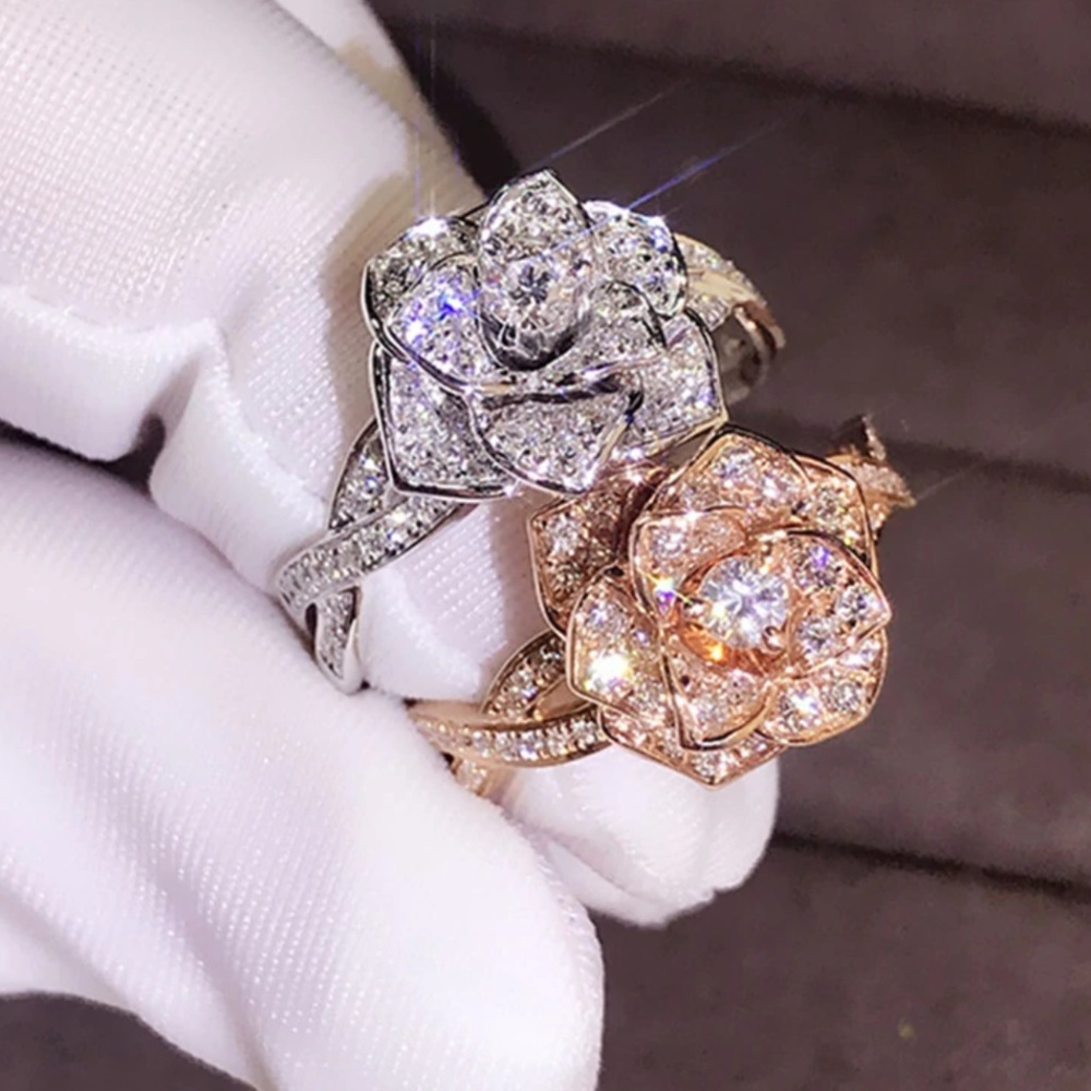 Diamond Crystal Flower Eternity Engagement Ring - Picture 2 of 8